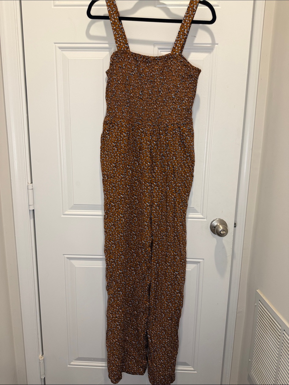 Smocked Rust Floral Wide-Leg Jumpsuit